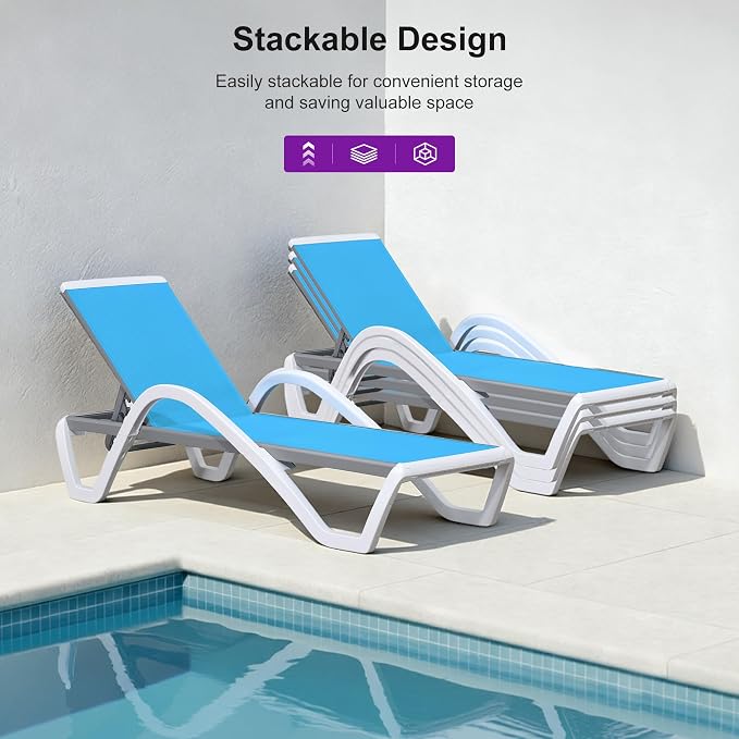 PURPLE LEAF Patio Chaise Lounge Chair Set Outside Aluminum Plastic Stackable - Image 5