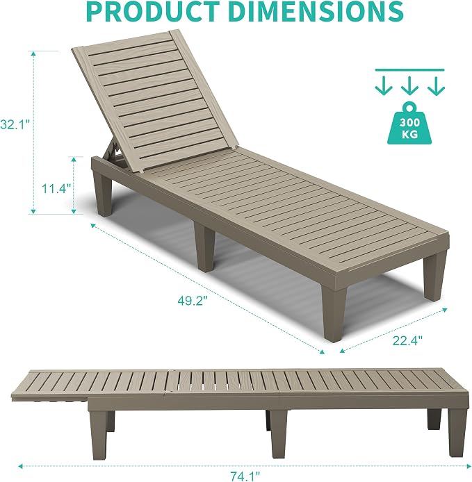 Outdoor Lounge Chair Set of 6, 5-Positions Adjustable Patio Chaise Lounges - Image 5