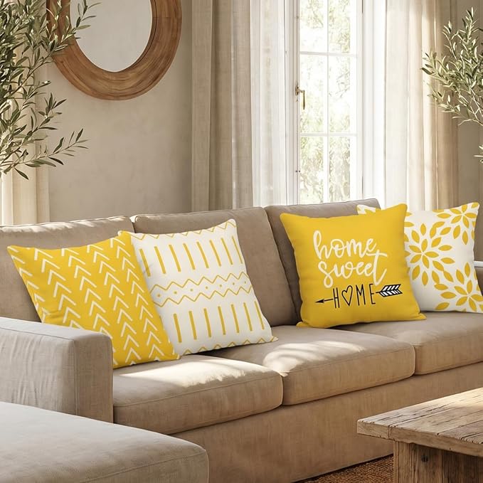 YCOLL Pillow Covers 16x16 Set of 4, Modern Sofa Throw Pillow Cover, Decorative - Image 4