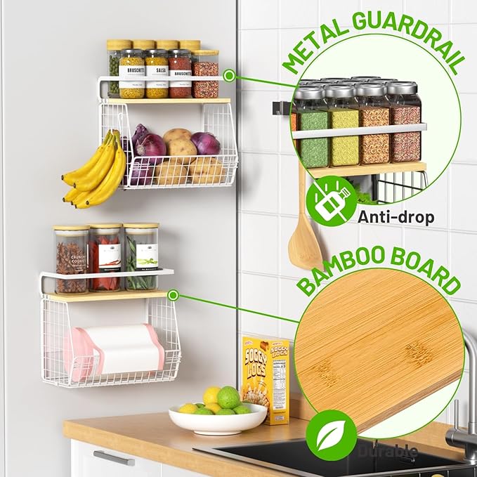 Magnetic Shelf for Fridge with Wood Lid, Fruit Potato and Onion Storage Bins - Image 2