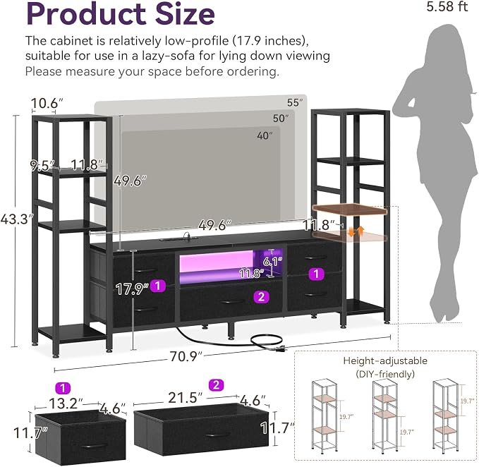 Casaottima TV Stand for 40/50/55 Inch TV, Low-Profile Entertainment Center - Image 3