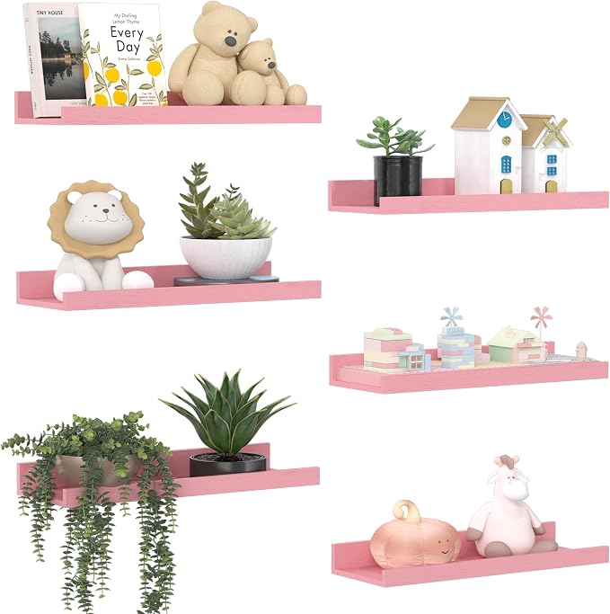 upsimples Pink Shelves for Wall, Living Room, Game Room, 6 Pack Wall Mounted by upsimples