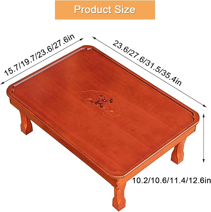Rectangle Folding Low Coffee Table, Japanese Style Solid Wood Floor Table - Image 2