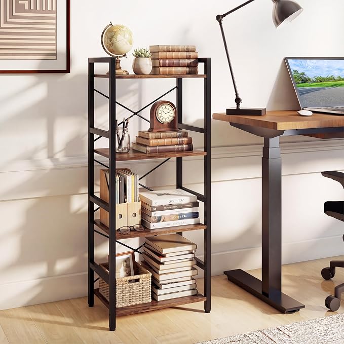 Tangkula 3-Tier Industrial Bookshelf, 16.5" Width Wooden Open Bookcase - Image 2