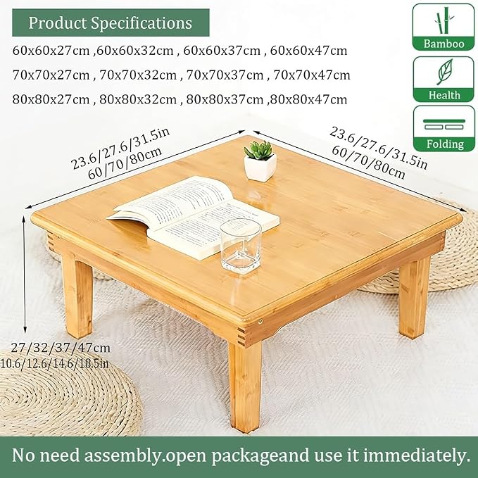 SH-tables Folding Japanese-Style Square Bamboo Table, Computer Desk, Low - Image 2