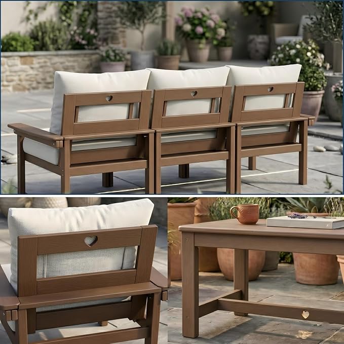 HDPE 4 Piece Patio Furniture Set, All-Weather Outdoor Couch - Image 9