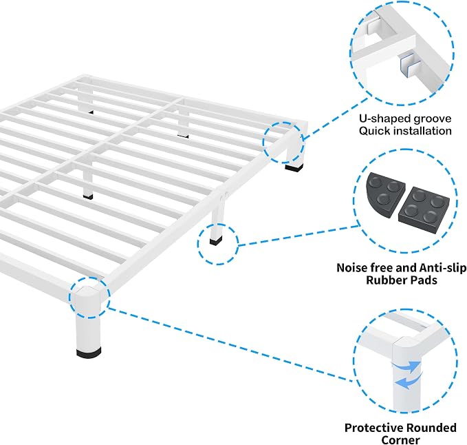 ROIL 4 Inch White Queen Bed Frame - Image 5