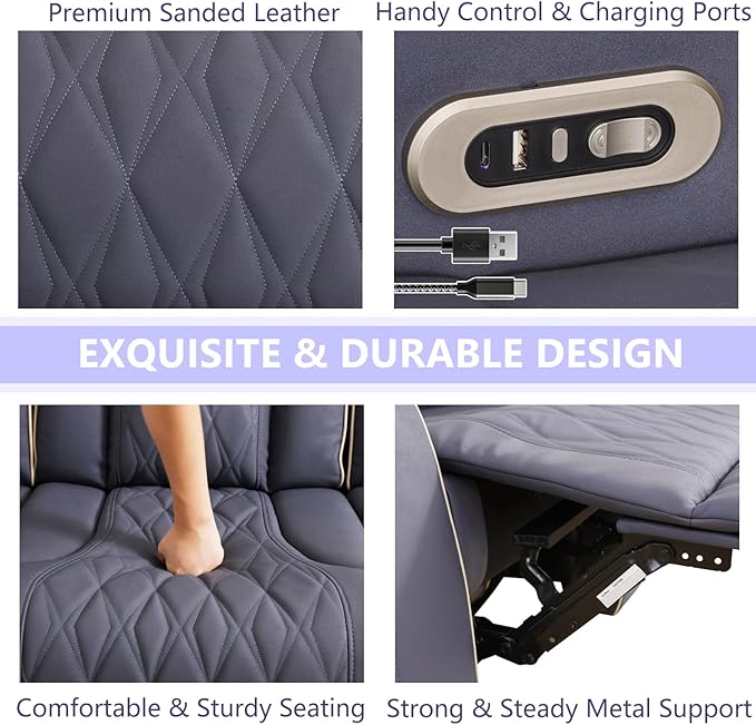 Power Reclining Sofa Set, Living Room Furniture Sets, Leather Recliner Loveseat - Image 5