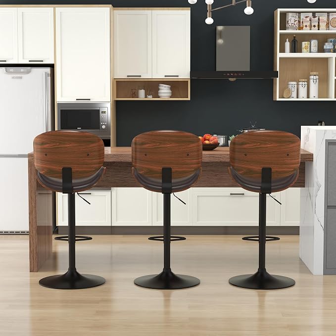 KCC Bar Stools Set of 6, Swivel Adjustable Height Barstools, PU Leather - Image 2
