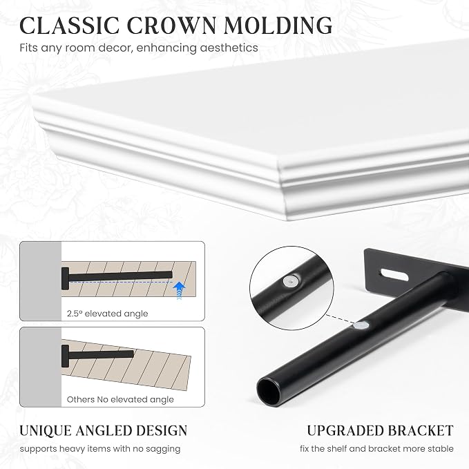 Fun Memories Floating Shelves 48 Inch Long, 9.3 Inch Deep Classic Crown Molding - Image 3