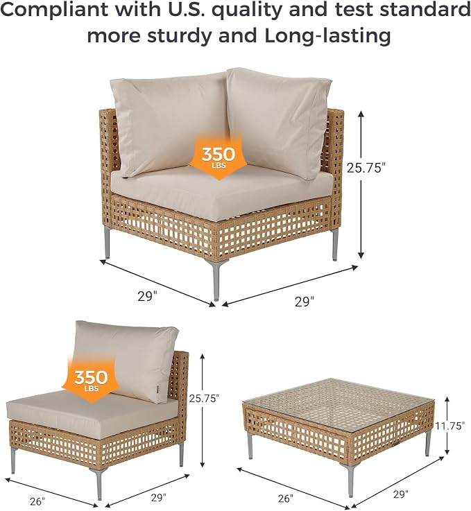 Grand patio 3-Piece Wicker Patio Furniture Set, Outdoor Sectional Sofa - Image 3