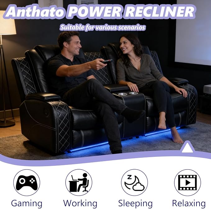 Power Recliner Loveseat, Living Room Furniture Sets, Breathing Leather - Image 4