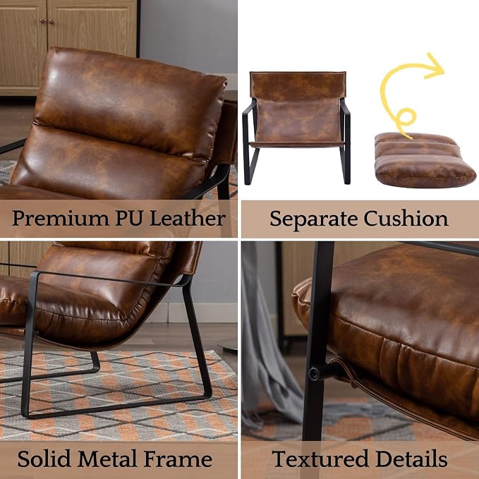 LukeAlon Modern PU Leather Accent Armchair, Upholstered Soft Living Room Chair - Image 8