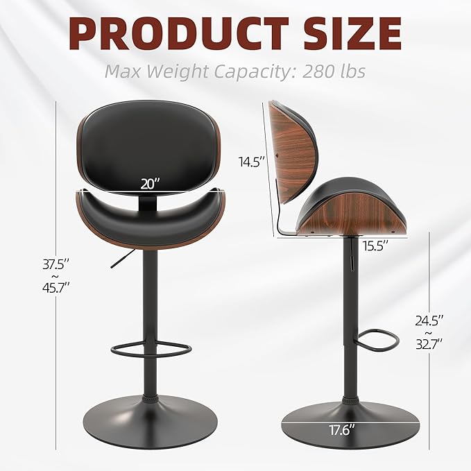 civama Bar Stools Set of 2 for Kitchen Counter, Adjustable Bar Height Chairs - Image 2