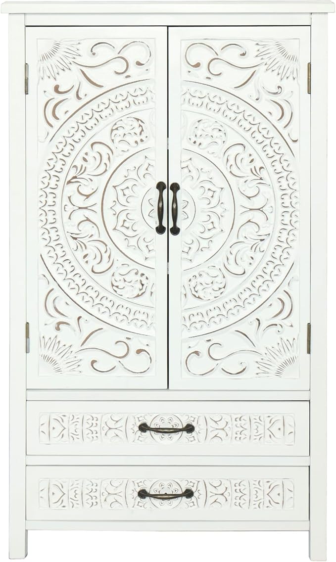 LKTART 48" Tall Vintage Sideboards Carved Wood Buffet Cabinet, Farmhouse Pantry - Image 5