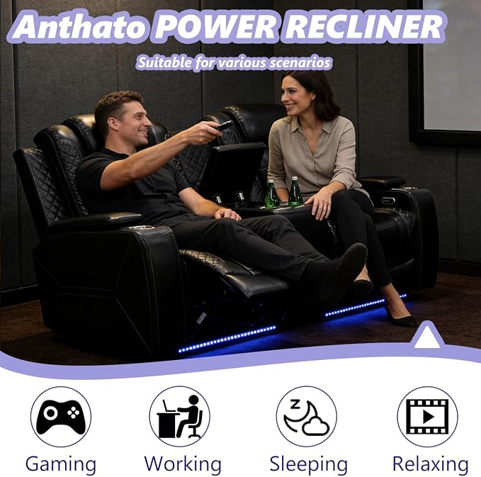 Power Recliner Sofa Set, Living Room Furniture Sets, Leather Reclining Sofa Set - Image 3