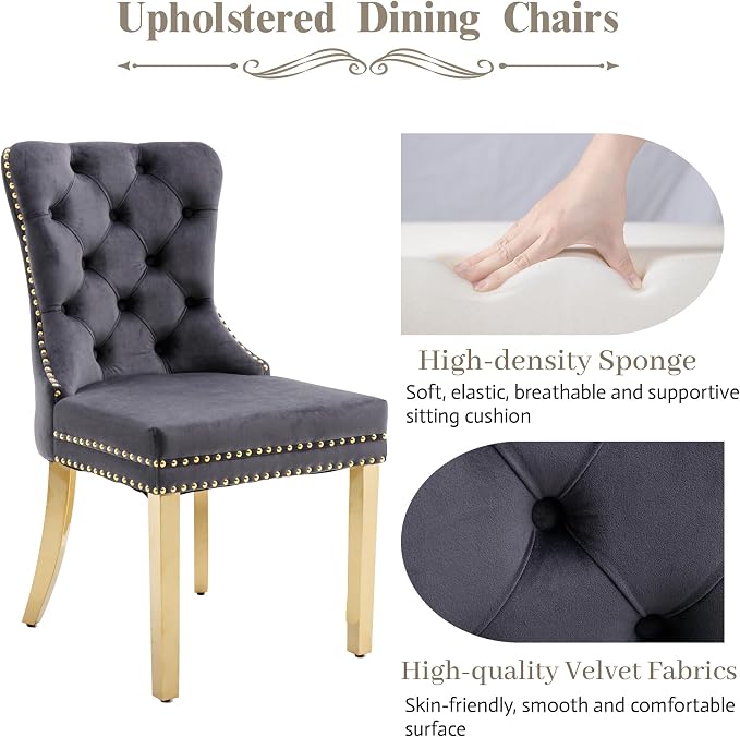 KCC Velvet Dining Chairs Set of 4, Upholstered High-end Tufted Dining Chair - Image 4