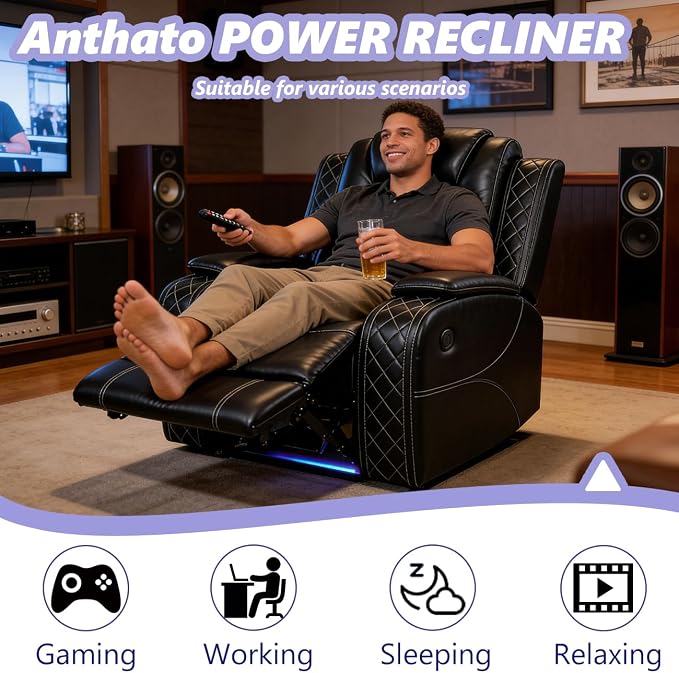 Power Reclining Sofa Set, Living Room Furniture Sets, Leather Power Recliner - Image 8