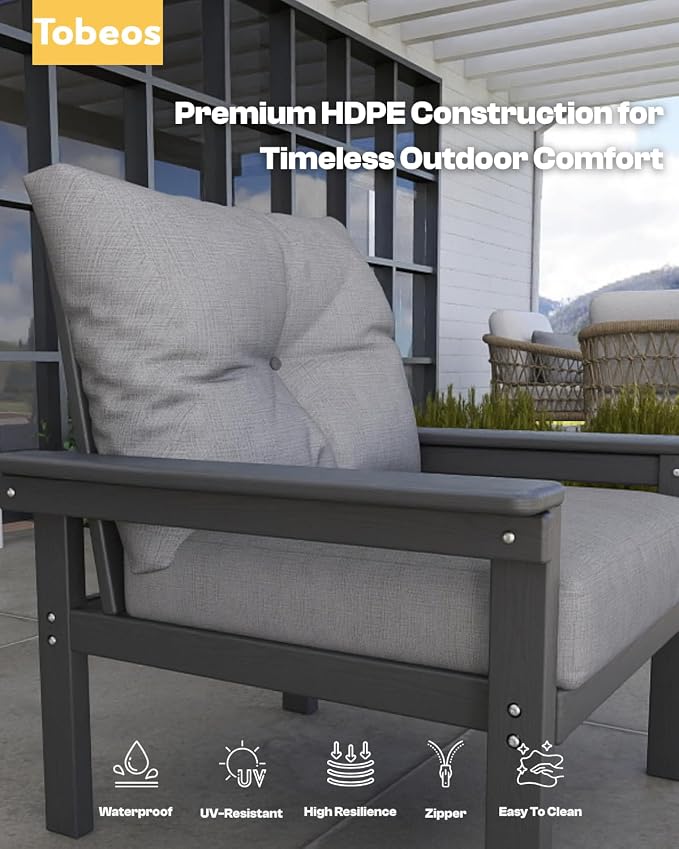 HDPE 3 Piece Patio Furniture Set, All-Weather Outdoor Couch Bistro Set - Image 8