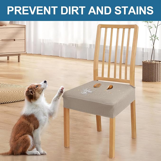 Smiry Waterproof Seat Covers for Dining Room Chairs Set of 6, Stretch Jacquard - Image 6