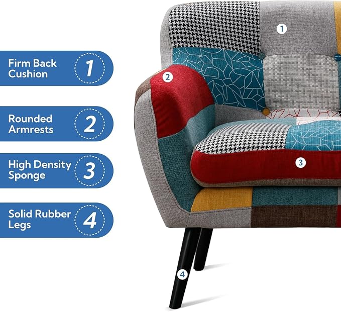 Bonzy Home Modern Colorful 3 Piece Coroful Fabric Sofa Set, Included Accent - Image 5