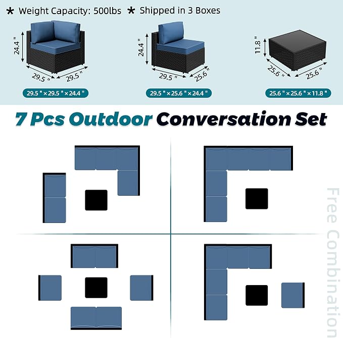 SUNLEI 7pcs Patio Conversation Sets Outdoor Furniture Sets, High Back - Image 5