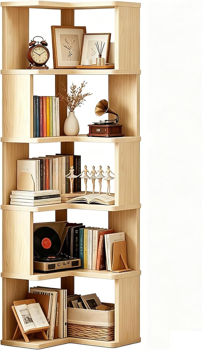 Tall Corner Bookshelf, 6 Tier Corner Book Shelf Etagere Bookcase - Image 3