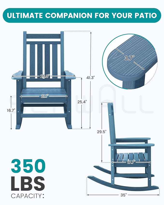SERWALL Outdoor Rocking Chair, HDPE Rocking Chair - Image 3