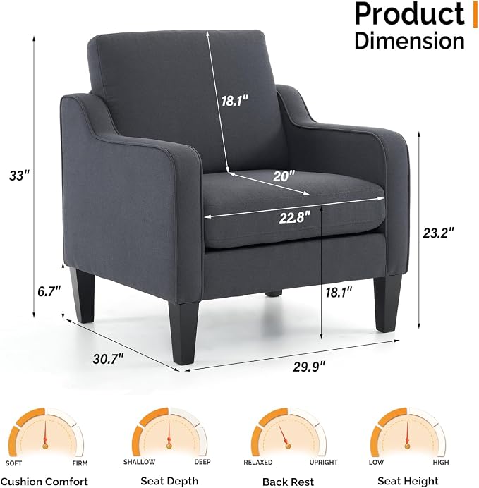 VINGLI Accent Chairs for Living Room Chairs Mid Century Modern Chair Sofa Chair - Image 3