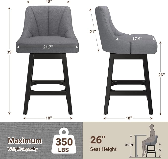 YaFiti Swivel Bar Stools Set of 4, 26 Inch Counter Height Bar Stools - Image 3