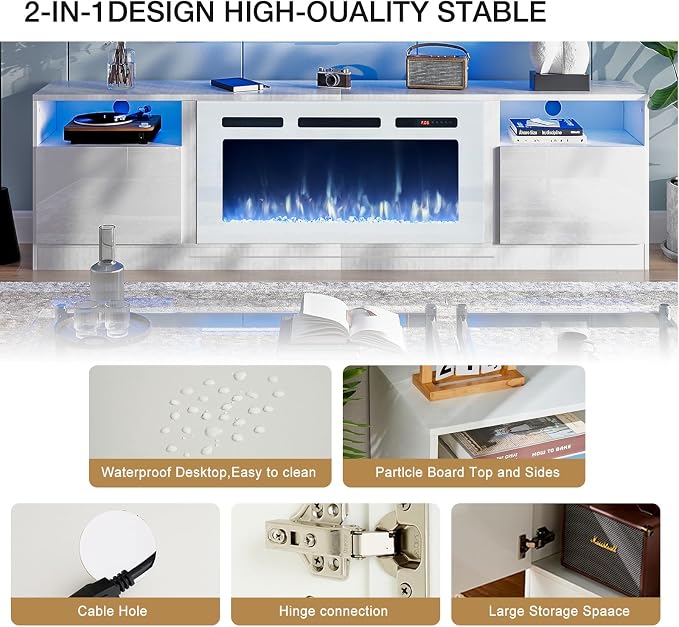 oneinmil 80” TV Stand with 36” Electric Fireplace, Large Modern Media - Image 7
