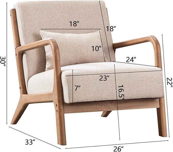 INZOY Mid-Century Modern Accent Chair Set of 2, Upholstered Living Room Chairs - Image 3