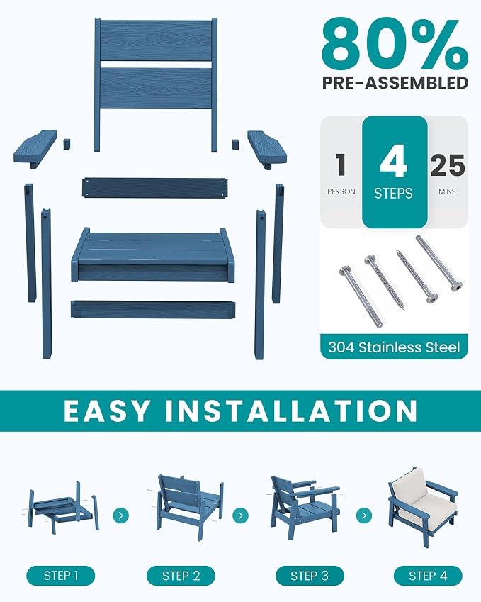 SERWALL HDPE Outdoor Furniture Set, 7 Piece All Weather Wood-Like Outdoor Sofa - Image 7