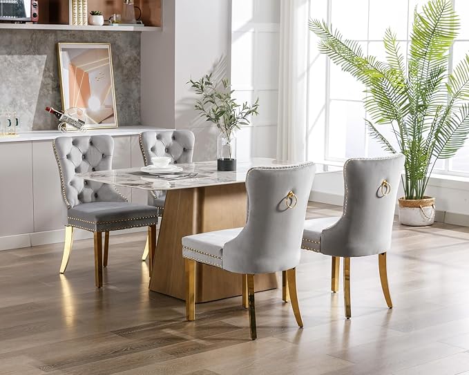 KCC Velvet Dining Chairs Set of 2, Upholstered High-end Tufted Dining Chair - Image 9