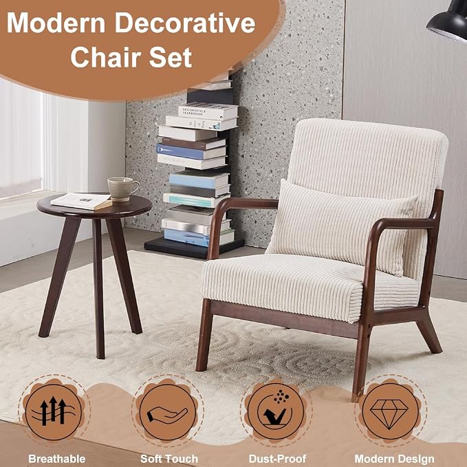 Mid-Century Modern Accent Chair & Coffee Table Set, Vintage Luxury 2-Piece - Image 3