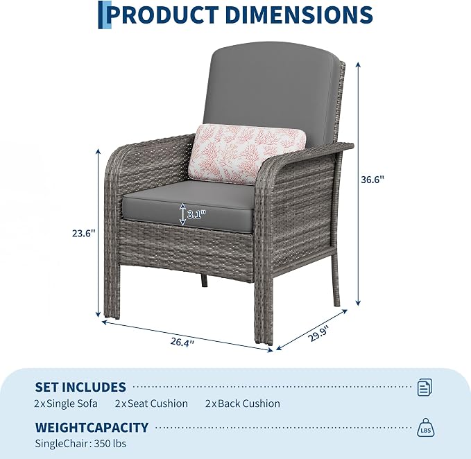 GarveeHome 2-Piece Outdoor Patio Furniture Set, All-Weather Rattan Chairs - Image 2