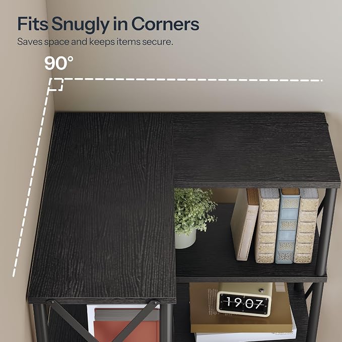 HOOBRO Corner Bookshelf, 4-Tier L-Shaped Bookcase, Industrial Open Display - Image 5
