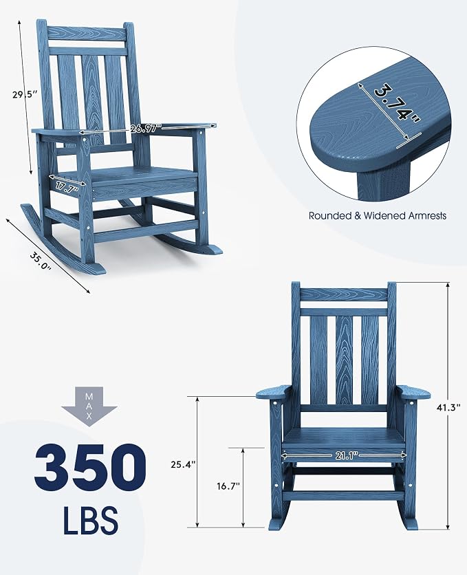 KINGYES Oversized Outdoor Rocking Chair Set of 6, All-Weather Patio Rocking - Image 3