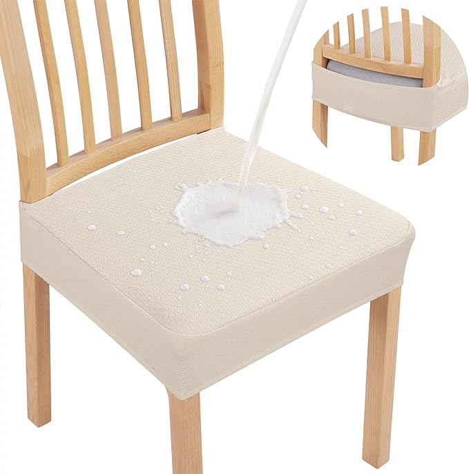 Smiry Waterproof Seat Covers for Dining Room Chairs Set of 4, Stretch Jacquard by Smiry