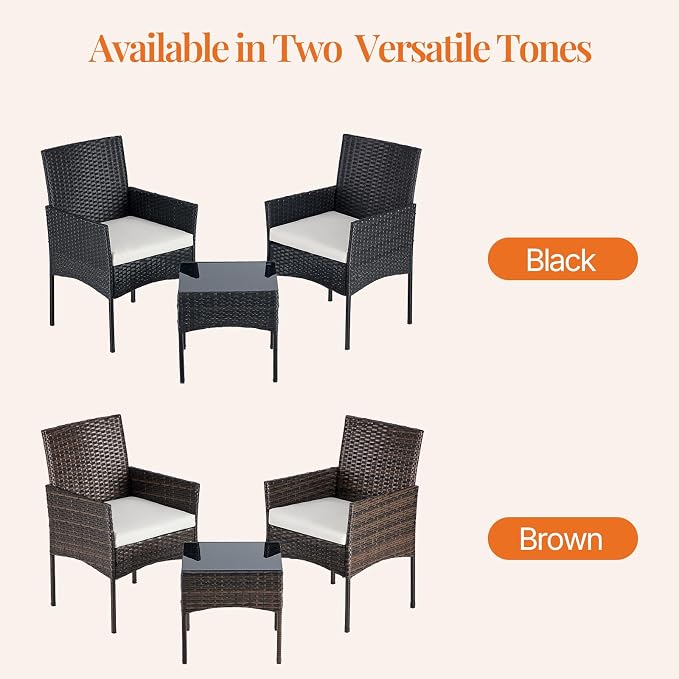 Sweetcrispy 3 Piece Patio Furniture Set, All-Weather Outdoor Wicker Bistro Set - Image 7