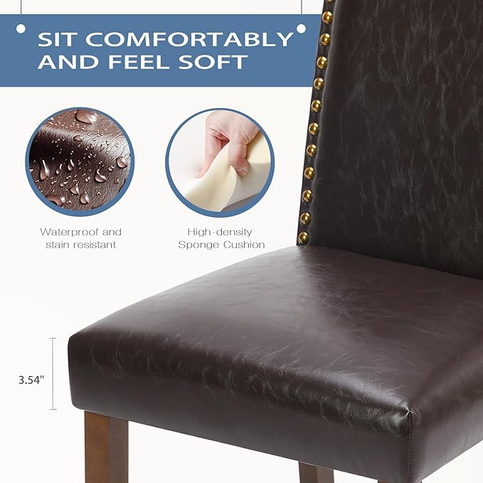 DUMOS Upholstered Dining Chairs，Set of 2 PU Leather Dining Room Kitchen Chair - Image 2