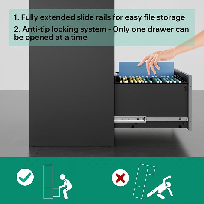 Letaya File Cabinet with Lock-Lateral 3 Drawer Metal Filing - Image 4