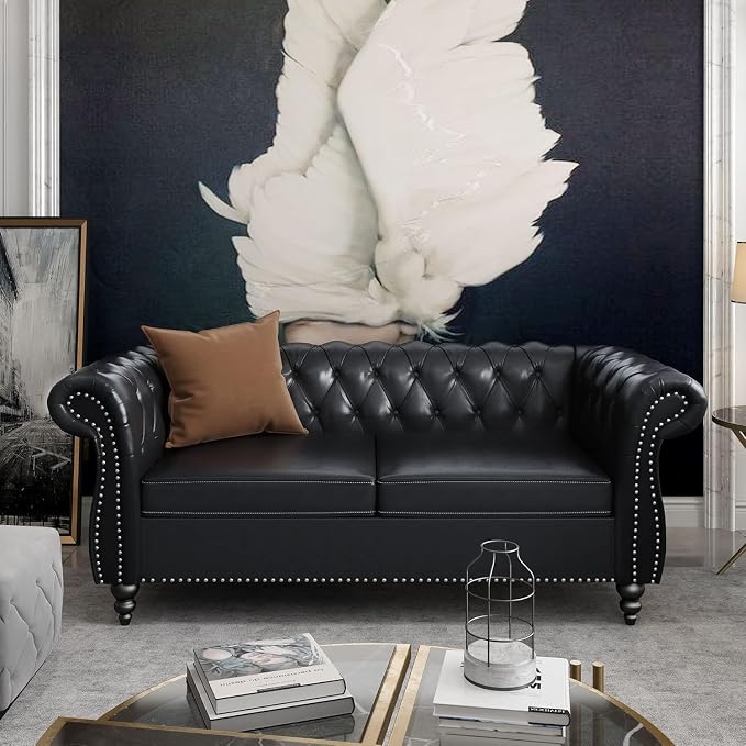 Mid-Century 2 Seater Sofa, Faux Leather Loveseat - Image 3