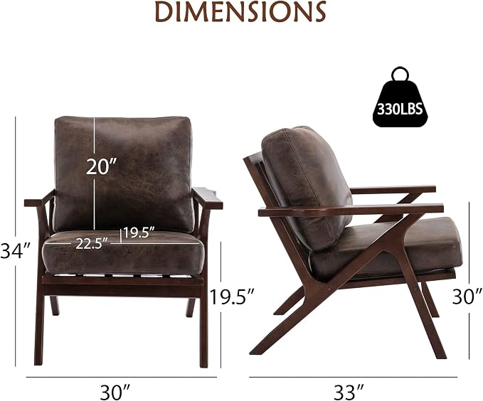 Bonzy Home Accent Chairs for Living Room, PU Leather Mid Century Modern Wood - Image 2