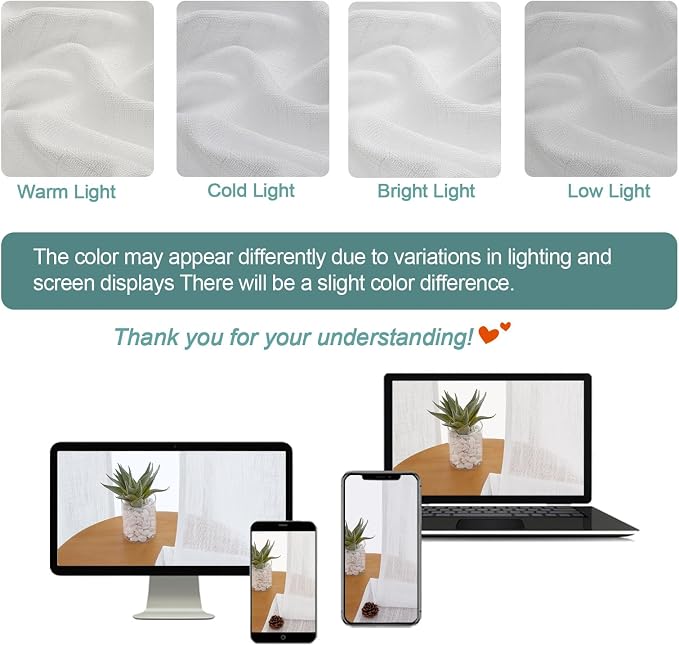 Chyhomenyc Extra Long White Semi Sheer Curtains 108 Inches Long 2 Panels Set - Image 3