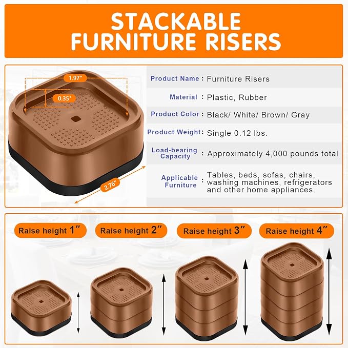 shouwuhho 4 Pack Furniture Risers Adjustable Bed Risers Heavy Duty Lifts Height - Image 2