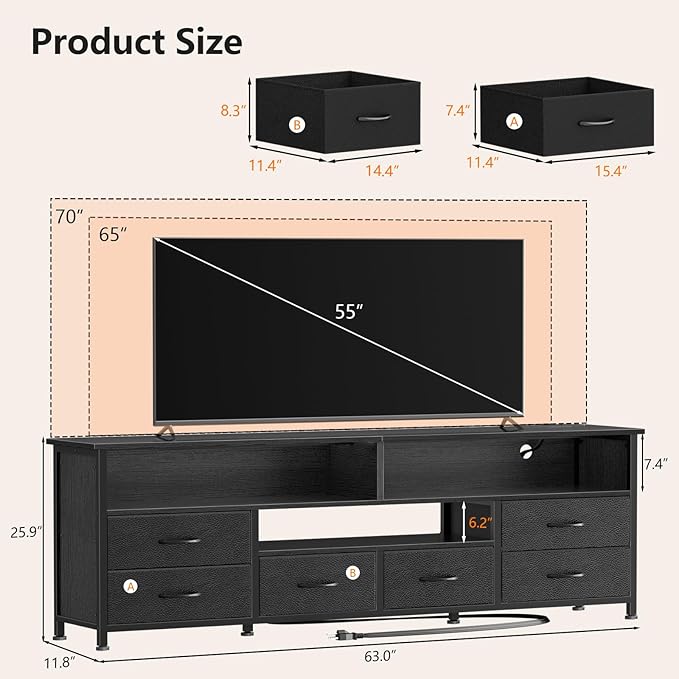 Furologee 63 Inch Entertainment Center Dresser - Image 2