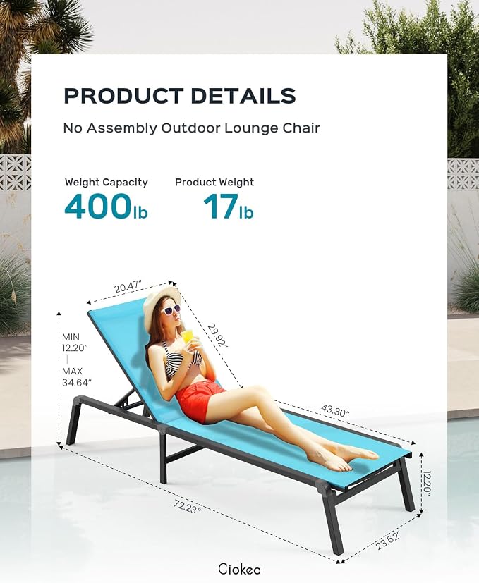 Patio Chaise Lounge Chair Set of 4, Foldable Lounge Chair - Image 2