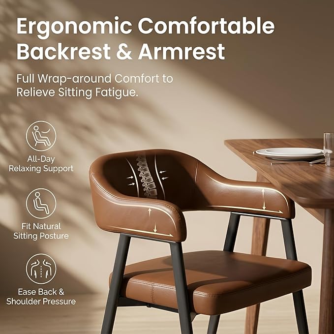 HNY Modern Dining Room Arm Chairs Set of 6, Retro Faux Leather Upholstered - Image 3