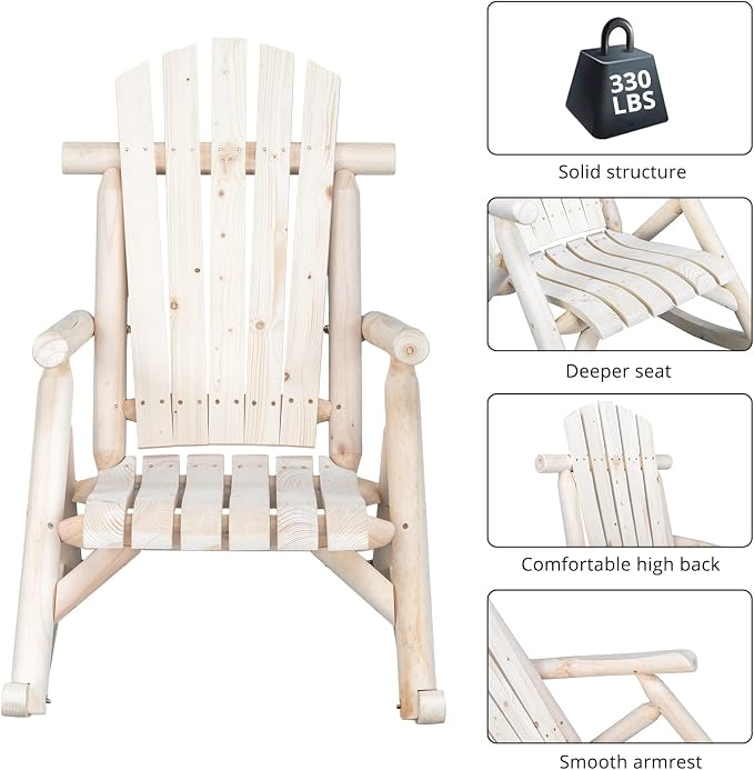 Outvita Wooden Rocking Chair Set of 2, Fir Log Adirondack Rocker, Outdoor Wood - Image 5